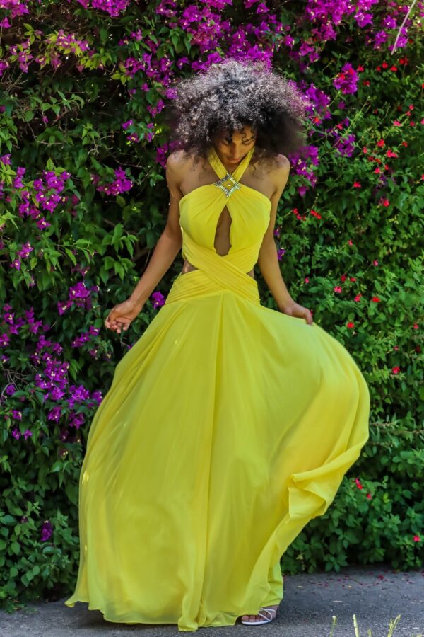 Robe Longue de Soirée Jaune Éclatant – Image 3